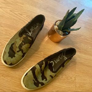 Sam Edelman Green Camouflage Print Slip On Sneaker